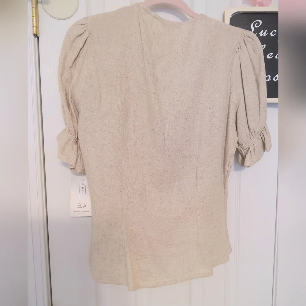 🌷ZARA ELA house Desig Elegant Beige Button-Up Top M